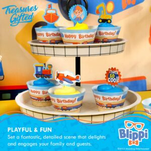 Treasures Gifted Officially Licensed Blippi Cupcake Toppers & Wrappers 24ct - Blippi Cake Decorations - Blippi Excavator Cupcake Set - Blippi Birthday Party Supplies - Blippi Cake Toppers