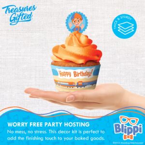 Treasures Gifted Officially Licensed Blippi Cupcake Toppers & Wrappers 24ct - Blippi Cake Decorations - Blippi Excavator Cupcake Set - Blippi Birthday Party Supplies - Blippi Cake Toppers