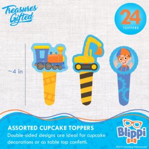 Treasures Gifted Officially Licensed Blippi Cupcake Toppers & Wrappers 24ct - Blippi Cake Decorations - Blippi Excavator Cupcake Set - Blippi Birthday Party Supplies - Blippi Cake Toppers