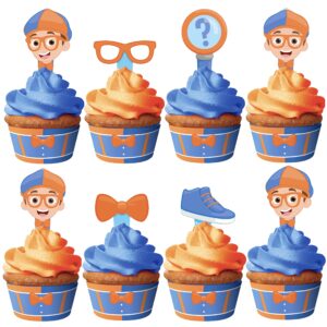treasures gifted officially licensed blippi cupcake toppers & wrappers 24ct - blippi cupcake topper - blippi cake decorations - blippi birthday party supplies - blippi cake toppers