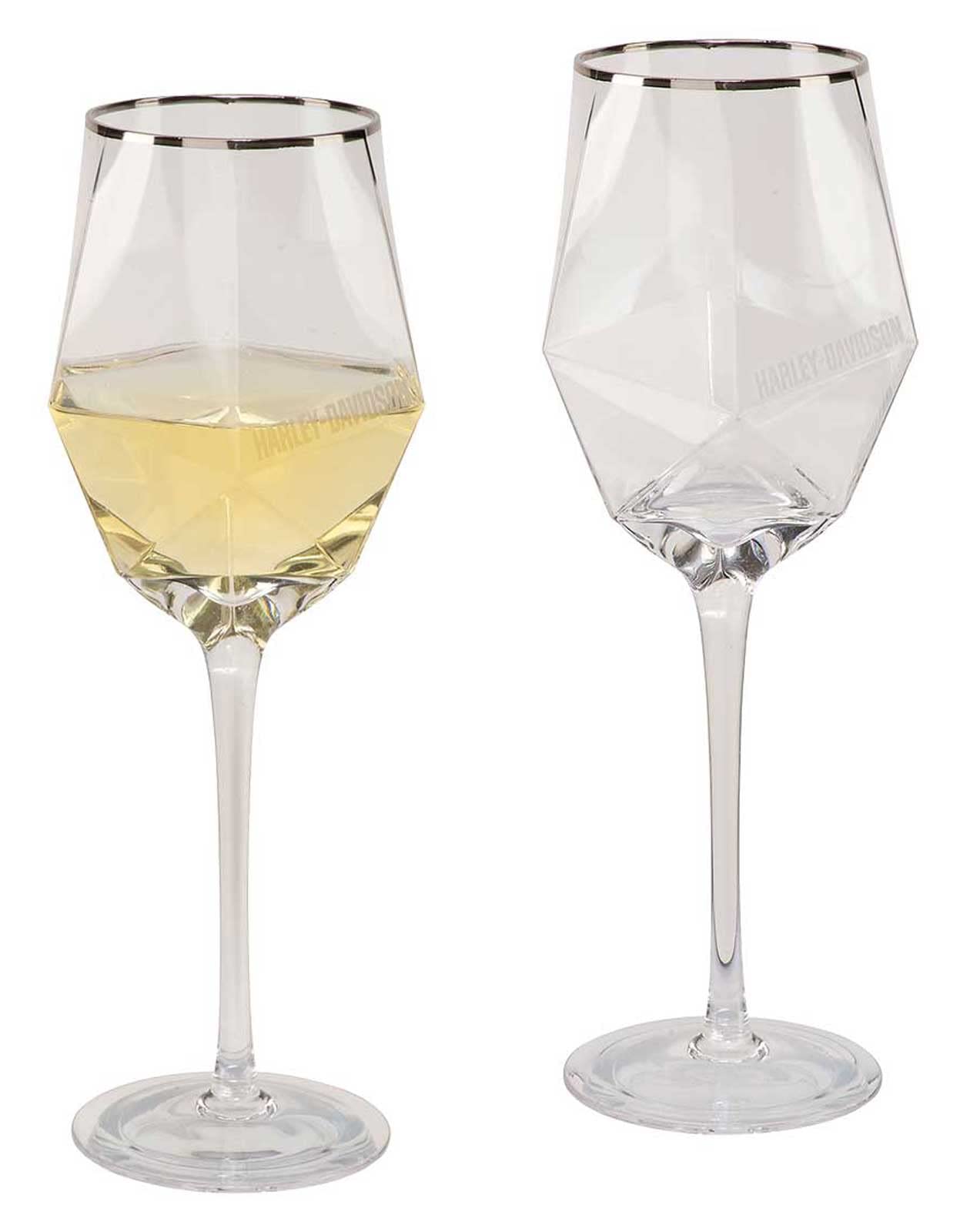 Harley-Davidson Geometric Wine Glass Set, Etched H-D Logos - Set of Two 18 oz.