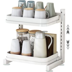 a.b crew adjustable 2-tier cups mugs drying rack with drain tray cups and mugs storage organizer coffee cup storage shelf for kitchen countertop decoration white