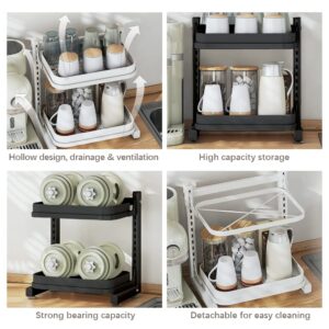 A.B Crew Adjustable 2-Tier Cups Mugs Drying Rack with Drain Tray Cups and Mugs Storage Organizer Coffee Cup Storage Shelf for Kitchen Countertop Decoration White