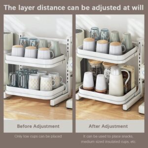 A.B Crew Adjustable 2-Tier Cups Mugs Drying Rack with Drain Tray Cups and Mugs Storage Organizer Coffee Cup Storage Shelf for Kitchen Countertop Decoration White