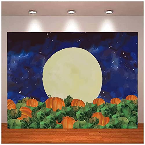 Halloween Pumpkin Field Photography Background Starry Sky Night Moon Halloween Backdrops Baby Shower Birthday Party Photo Studio Props Banner 7x5ft