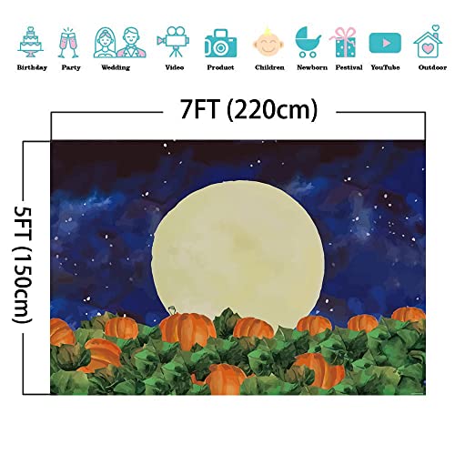 Halloween Pumpkin Field Photography Background Starry Sky Night Moon Halloween Backdrops Baby Shower Birthday Party Photo Studio Props Banner 7x5ft