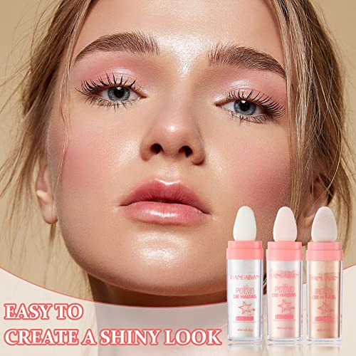 3PCS Polvo De Hadas Highlighter Glitter Stick Body Glitter Shimmer Face Brightening Highlighter Contour Powder Makeup Stick Face Blusher Fairy Glitter Highlighter Makeup - White,Pink,Golden brown