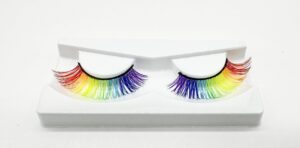 alluring synthetic mink lashes reusable strip false eyelashes cat-eye, fun colored 3d look lashes, 2 layers (rainbow)