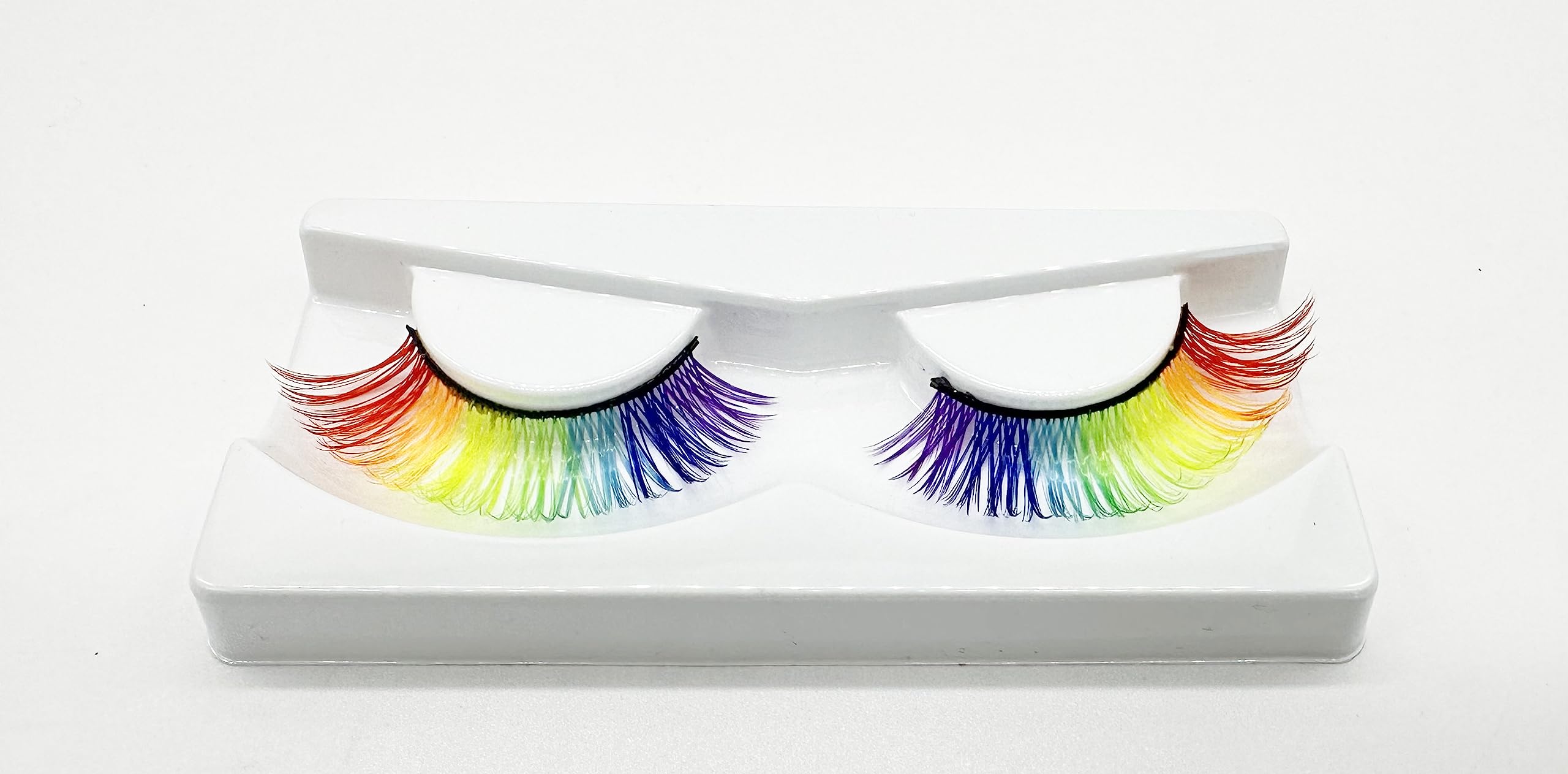 Alluring Synthetic Mink Lashes Reusable Strip False Eyelashes Cat-Eye, Fun Colored 3D Look Lashes, 2 Layers (Rainbow)