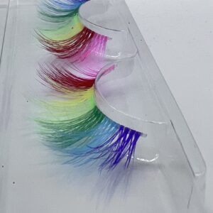 Alluring Synthetic Mink Lashes Reusable Strip False Eyelashes Cat-Eye, Fun Colored 3D Look Lashes, 2 Layers (Rainbow)