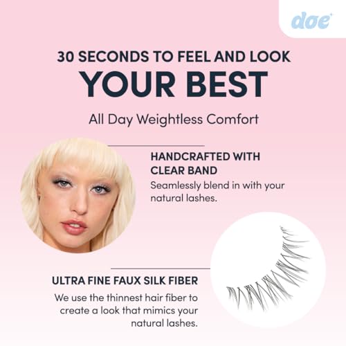 Crescent - Reusable 15 Wears, Natural Looking Clear Band Vegan False Lashes, Handmade from Korean Silk. Lightweight Cruelty Free Eyelash for Everyday Look - 1 Pair