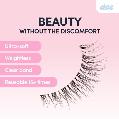 Crescent - Reusable 15 Wears, Natural Looking Clear Band Vegan False Lashes, Handmade from Korean Silk. Lightweight Cruelty Free Eyelash for Everyday Look - 1 Pair