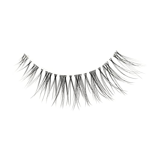 Crescent - Reusable 15 Wears, Natural Looking Clear Band Vegan False Lashes, Handmade from Korean Silk. Lightweight Cruelty Free Eyelash for Everyday Look - 1 Pair