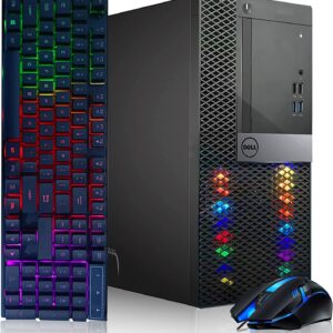 Dell Gaming PC RGB Gaming Computer Desktop, Intel Quad I5 up to 3.6GHz, GeForce GTX 1650 4G GDDR5, 16GB RAM, 128G SSD + 3TB, DVD, WiFi & Bluetooth, RGB Keyboard & Mouse, Win 10 Pro(Renewed)