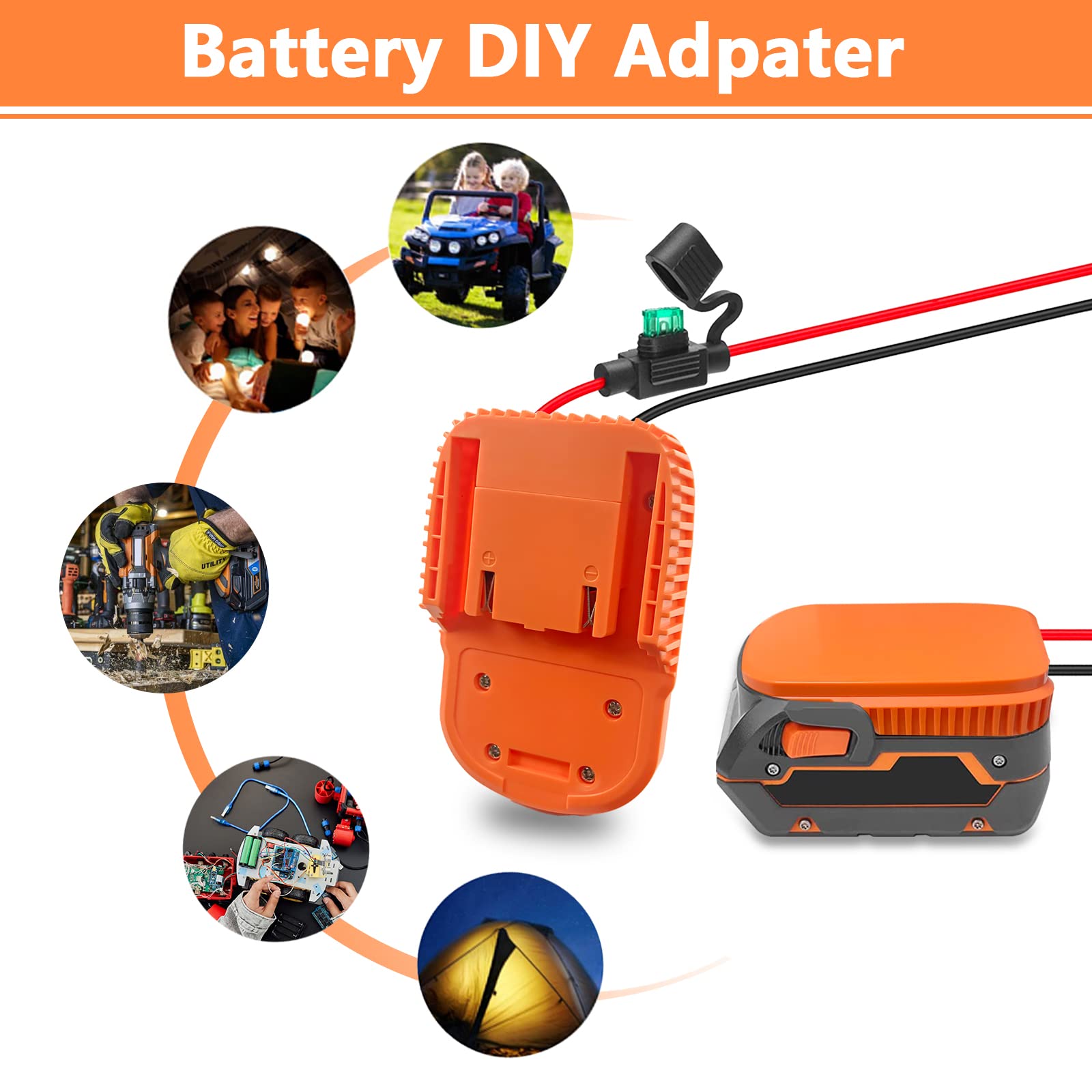 EID Power Wheels Adapter for Ridgid Battery 18V AEG Hyper Li-ion Battery Dock Power Connector with 14AW Wire and Fuse for DIY Use, RC Toy, Rc Car Truck, e-Bike