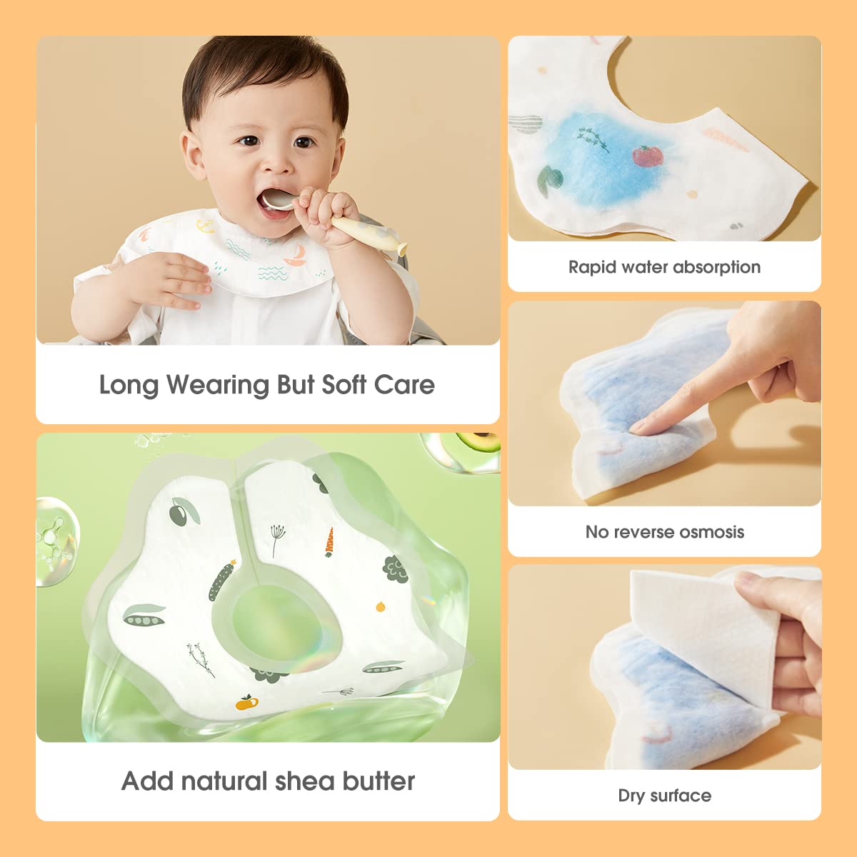 SEEDNUR Baby Disposable Drooling Bibs 360°Rotate Bibs For Teething And Drooling,Unisex Baby Bibs 20pcs(Fruit)