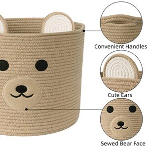 Bear Laundry Baskets Laundry Hamper Storage Basket with Handles,Decorative Basket for Living room,Woven Storage Basket for Toys Bin Pillows Blankets Clothes (Khaki)