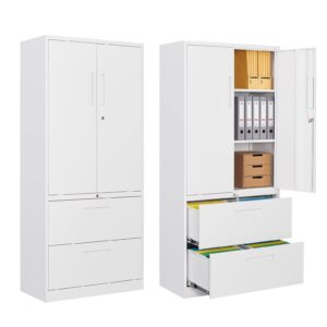 peukc 2-drawer metal file cabinet, lateral vertical filing cabinets for home office, locking file cabinet with storage shelves, legal/letter/a4 size office file cabinet, (white, assemble required)