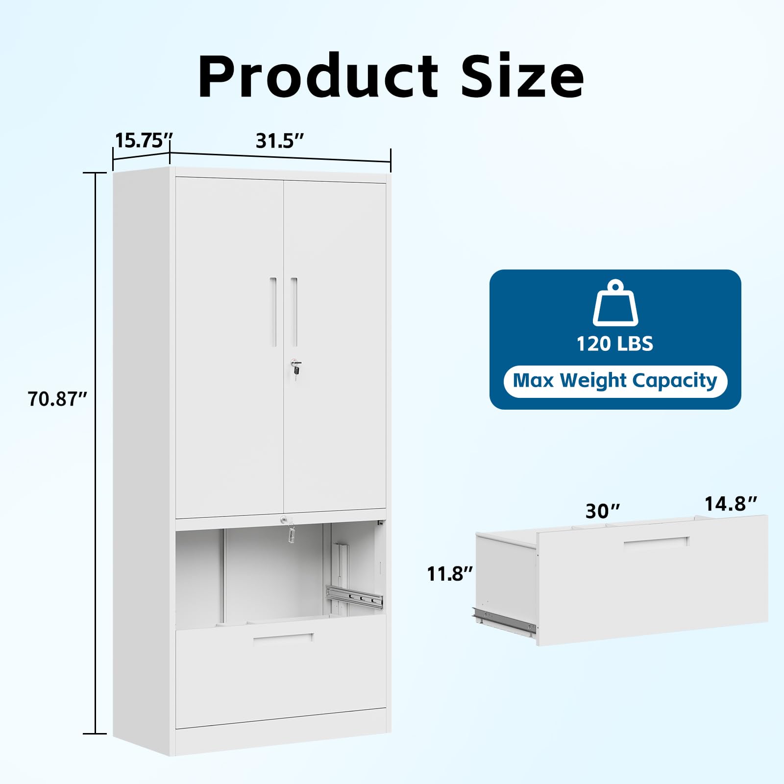 PEUKC 2-Drawer Metal File Cabinet, Lateral Vertical Filing Cabinets for Home Office, Locking File Cabinet with Storage Shelves, Legal/Letter/A4 Size Office File Cabinet, (White, Assemble Required)