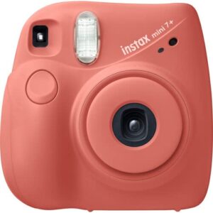 Fujifilm Instax Mini 7+ Instant Camera (Coral) Accessory Kit with Instax Mini Film, Instax Mini Instant Film Foil Pack & Pixel Cleaning Kit