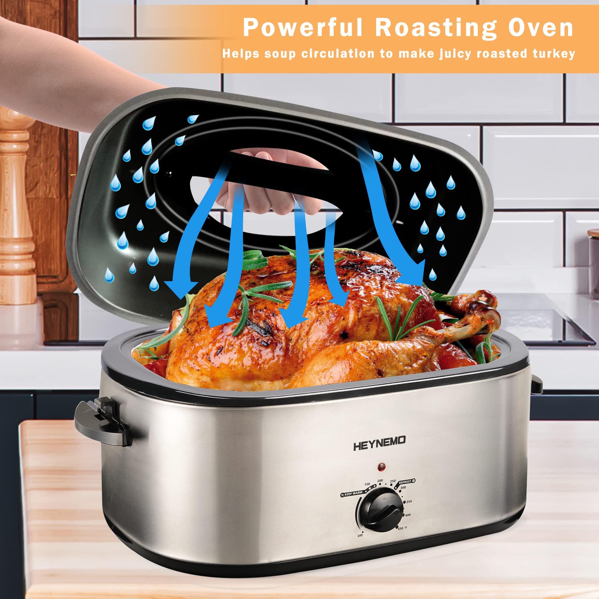 26 Quart Electric Roaster Oven, Turkey Roaster with Viewing Lid, Large Stainless Steel Roaster Oven Silver