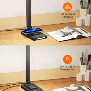 sympa LED Desk Lamp, Desk Lamp with Wireless Charger, Dimmable Desk Light with 25 Light Modes, Study Lamp with Night Light, 60 Min Timer, 5S Delay, for Home Office