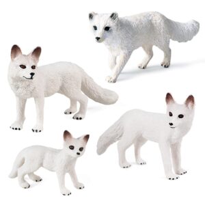 bbiamsleep 4 pieces white fox animal figures mini animals set realistic arctic fox family figurines for cake topper party favors christmas birthday supplies