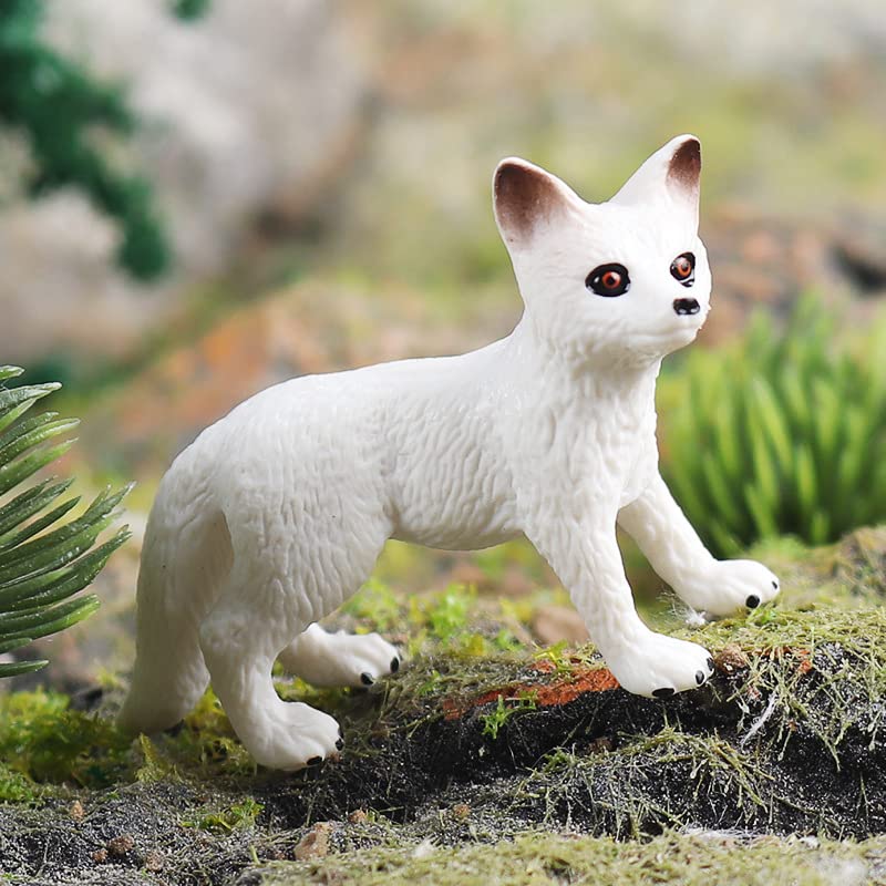 Bbiamsleep 4 Pieces White Fox Animal Figures Mini Animals Set Realistic Arctic Fox Family Figurines for Cake Topper Party Favors Christmas Birthday Supplies