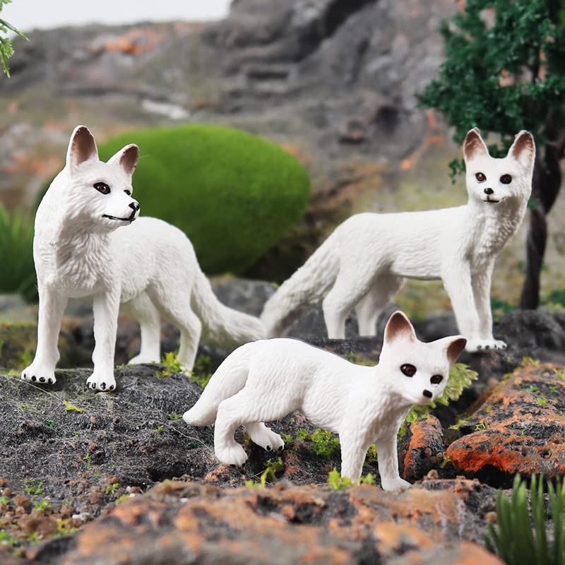 Bbiamsleep 4 Pieces White Fox Animal Figures Mini Animals Set Realistic Arctic Fox Family Figurines for Cake Topper Party Favors Christmas Birthday Supplies