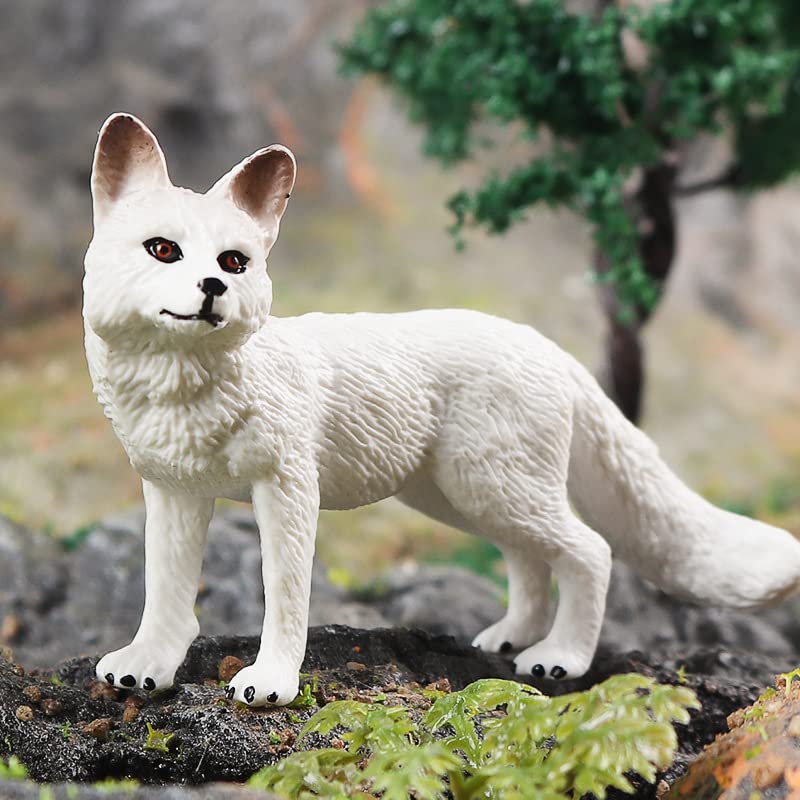 Bbiamsleep 4 Pieces White Fox Animal Figures Mini Animals Set Realistic Arctic Fox Family Figurines for Cake Topper Party Favors Christmas Birthday Supplies