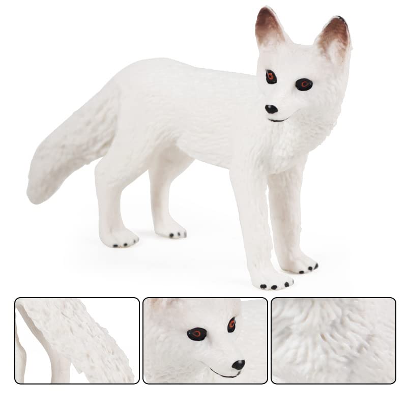 Bbiamsleep 4 Pieces White Fox Animal Figures Mini Animals Set Realistic Arctic Fox Family Figurines for Cake Topper Party Favors Christmas Birthday Supplies