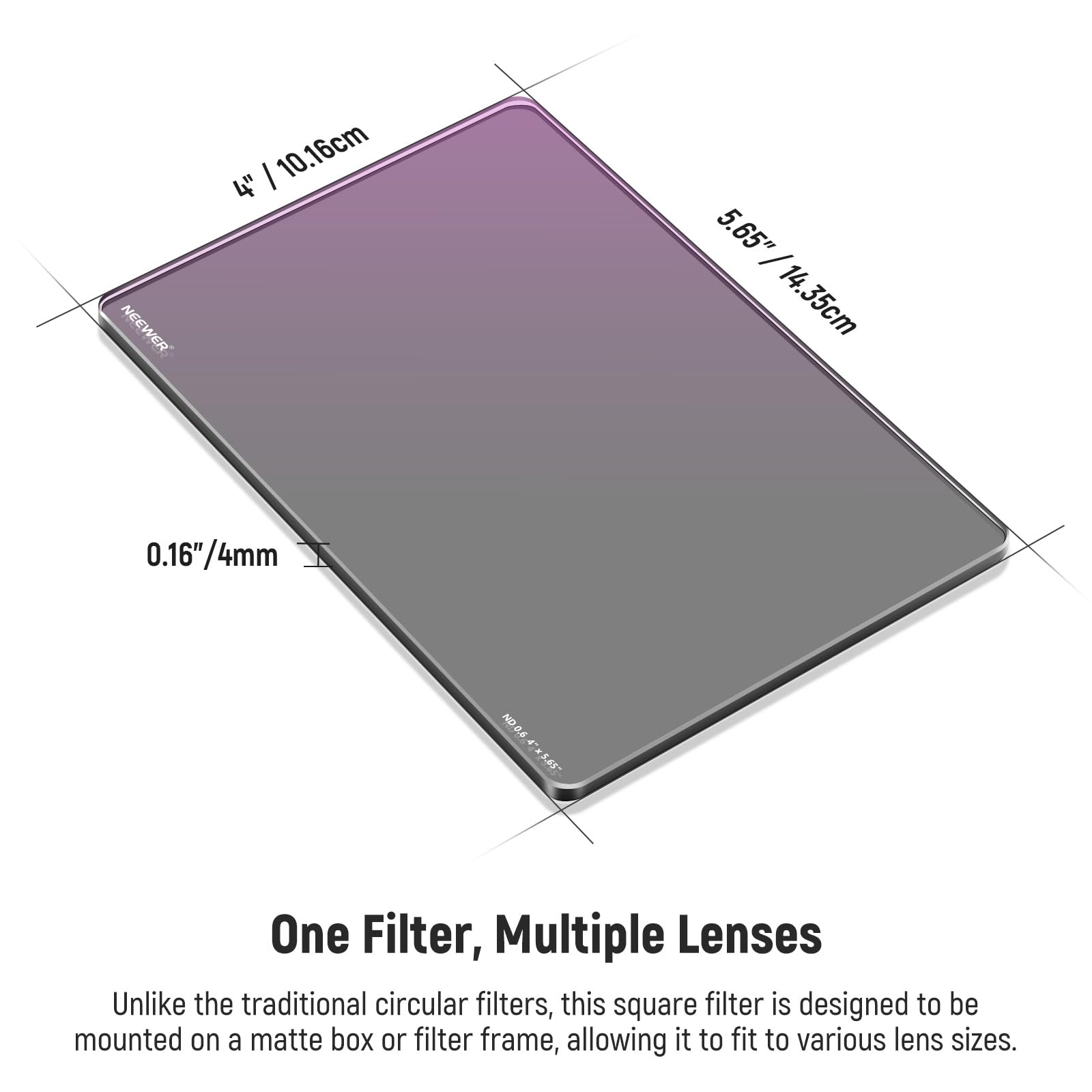 NEEWER ND0.6(2 Stops) Square ND Filter, 4"x5.65" Cinema Neutral Density Filter Compatible with Tilta Compatible with SmallRig Matte Box, Slim Multi Coated HD Optical Glass/25% Light Transmittance