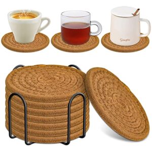 mckanti 8 pcs drink coasters with holder, absorbent coasters for drinks, minimalist cotton woven coaster set for home decor tabletop protection suitable for kinds of cups, 4.3 inches.