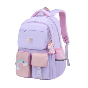 unicorn girls backpack cute laptop backpacks casual durable lightweight travel bags waterproof bookbag for school (purple)