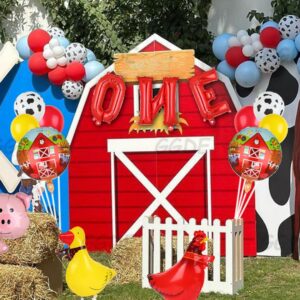 Farm Animal Balloons Cow Pig Balloon Farm Animal Theme 1st Birthday Party Decor Supplies Walking Animal Balloons Duck Rooster Large Number 1 Balloon ONE Letter Banner Balloon 14 Pcs