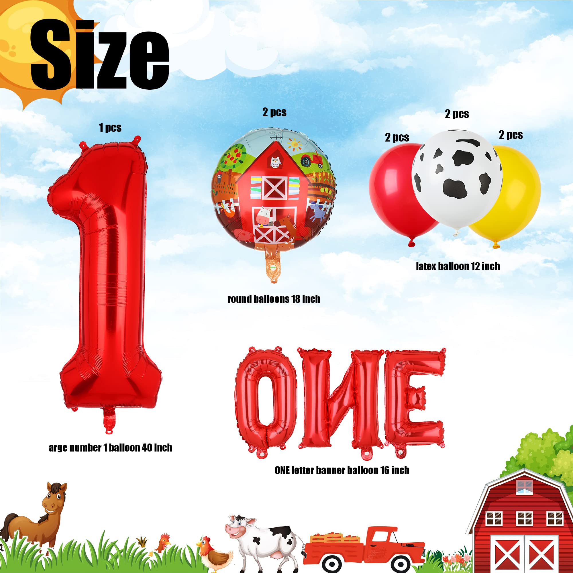 Farm Animal Balloons Cow Pig Balloon Farm Animal Theme 1st Birthday Party Decor Supplies Walking Animal Balloons Duck Rooster Large Number 1 Balloon ONE Letter Banner Balloon 14 Pcs