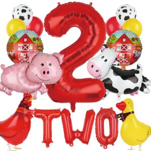 farm animal balloons cow pig balloon farm animal theme 2nd birthday party decor supplies walking animal balloons duck rooster large number 2 balloon two letter banner balloon 14 pcs