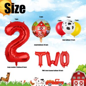 Farm Animal Balloons Cow Pig Balloon Farm Animal Theme 2nd Birthday Party Decor Supplies Walking Animal Balloons Duck Rooster Large Number 2 Balloon TWO Letter Banner Balloon 14 Pcs