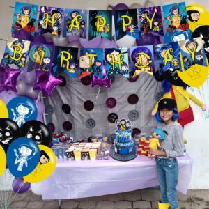 Coraline Party Decorations,Birthday Party Supplies For Halloween Coraline Party Supplies Includes Banner - Cake Topper - 12 Cupcake Toppers - 18 Balloons - 50 Coraline Stickers