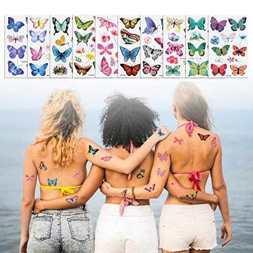 100pcs Temporary Butterfly Tattoos, Colorful Small Butterfly Flowers Tattoo Stickers Waterproof Cute Small Tattoos for Adults Kids Face Body Birthday Party Carnival