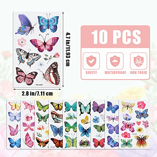 100pcs Temporary Butterfly Tattoos, Colorful Small Butterfly Flowers Tattoo Stickers Waterproof Cute Small Tattoos for Adults Kids Face Body Birthday Party Carnival