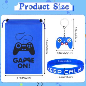 Jexine 36 Pcs Video Game Party Favors Include 12 Gamer Drawstring Bags 12 Gamer Bracelets Wristbands and 12 Video Game Controller Keychain Decorations for Video Game Birthday Party Supplies