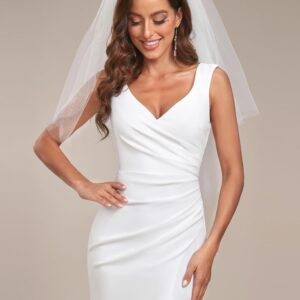 Ever-Pretty Women's Plus Size Open Back V Neck Side Slit Curvy Floor-Length Wedding Dresses White US20