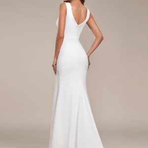 Ever-Pretty Women's Plus Size Open Back V Neck Side Slit Curvy Floor-Length Wedding Dresses White US20