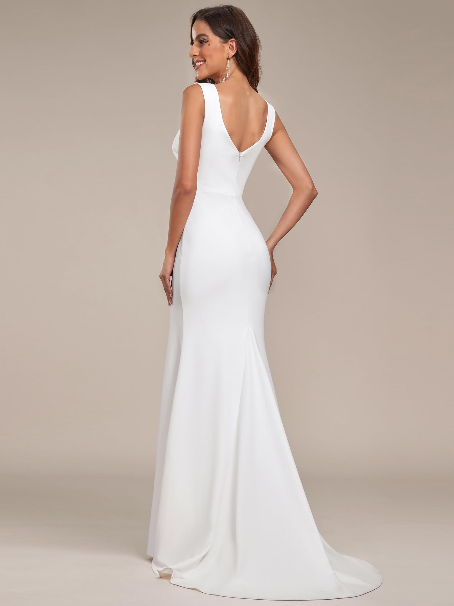 Ever-Pretty Women's Plus Size Open Back V Neck Side Slit Curvy Floor-Length Wedding Dresses White US20