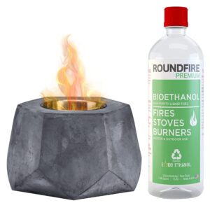 roundfire faceted concrete tabletop fire pit with 1 x liter premium ethanol fuel - fire bowl, portable fire pit, small personal fireplace for indoor and garden use