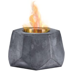 ROUNDFIRE Faceted Concrete Tabletop Fire Pit with 1 x Liter Premium Ethanol Fuel - Fire Bowl, Portable Fire Pit, Small Personal Fireplace for Indoor and Garden Use