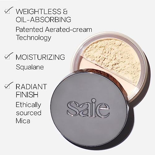 Saie Airset Radiant Loose Setting Powder - Weightless, Oil-Absorbing Face Powder with Squalane - Translucent (0.14 oz)