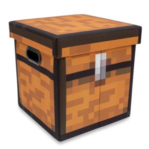 minecraft brown chest 13-inch storage bin chest with lid | foldable fabric basket container, cube organizer with handles, cubby for shelves, closet | home decor essentials, video game gifts