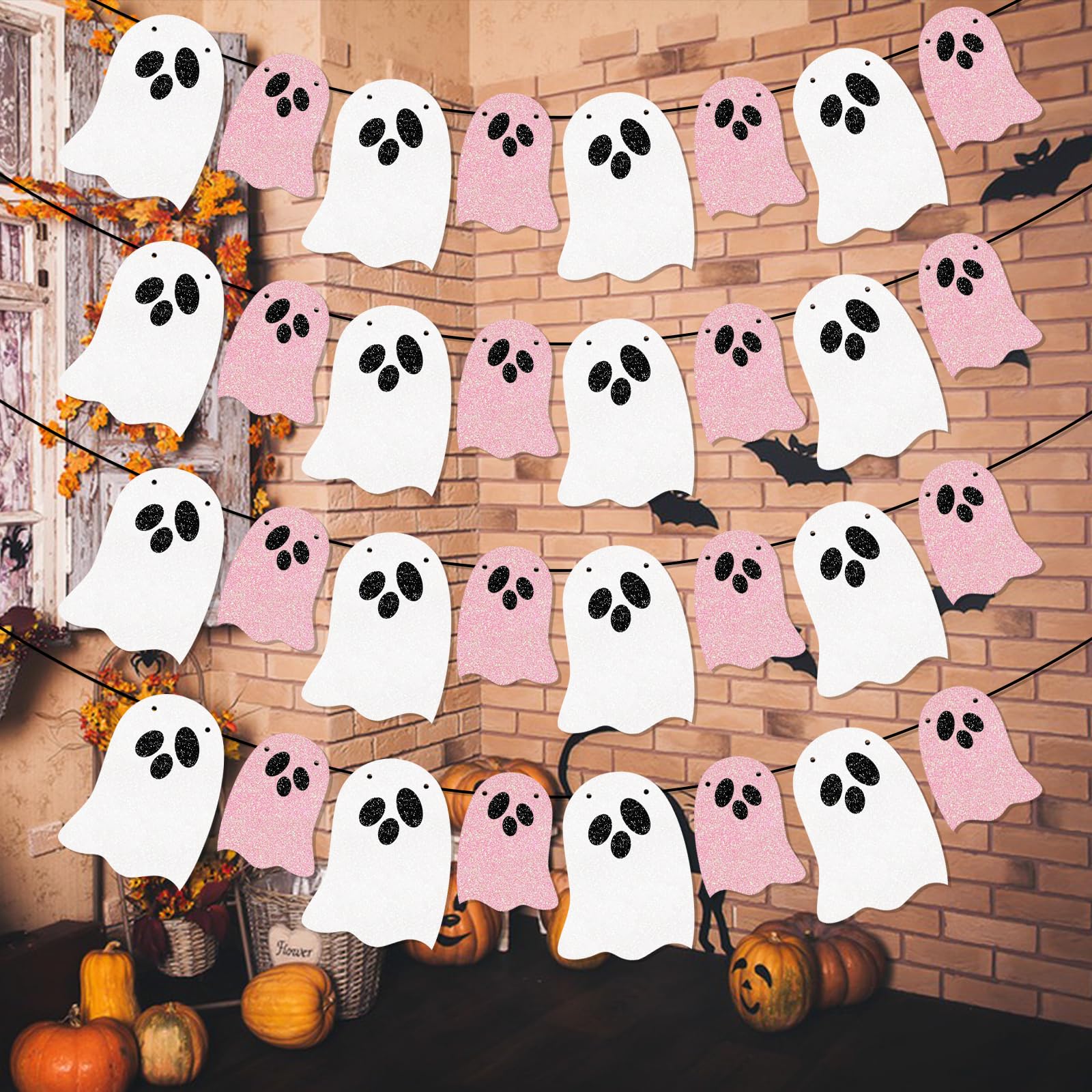 Glitter Pink Ghost Garland Halloween Banner Ghost Party Decorations Pink Halloween Decorations Birthday Kids Halloween Party Decorations Pink Halloween Decor